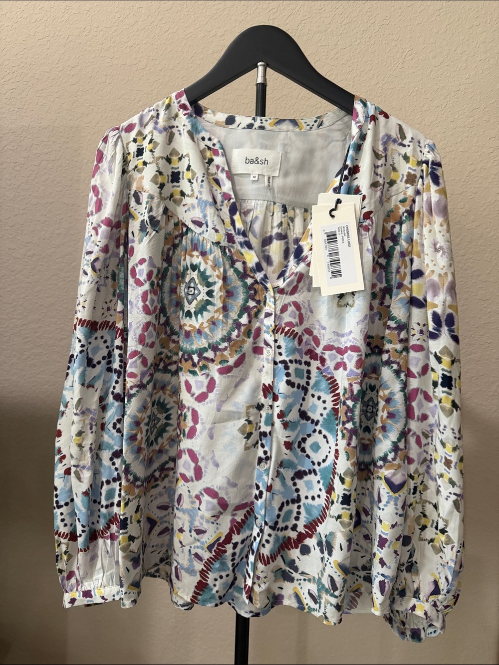 ba&sh White Multicolor Medallion Print V-Neck Blouse
